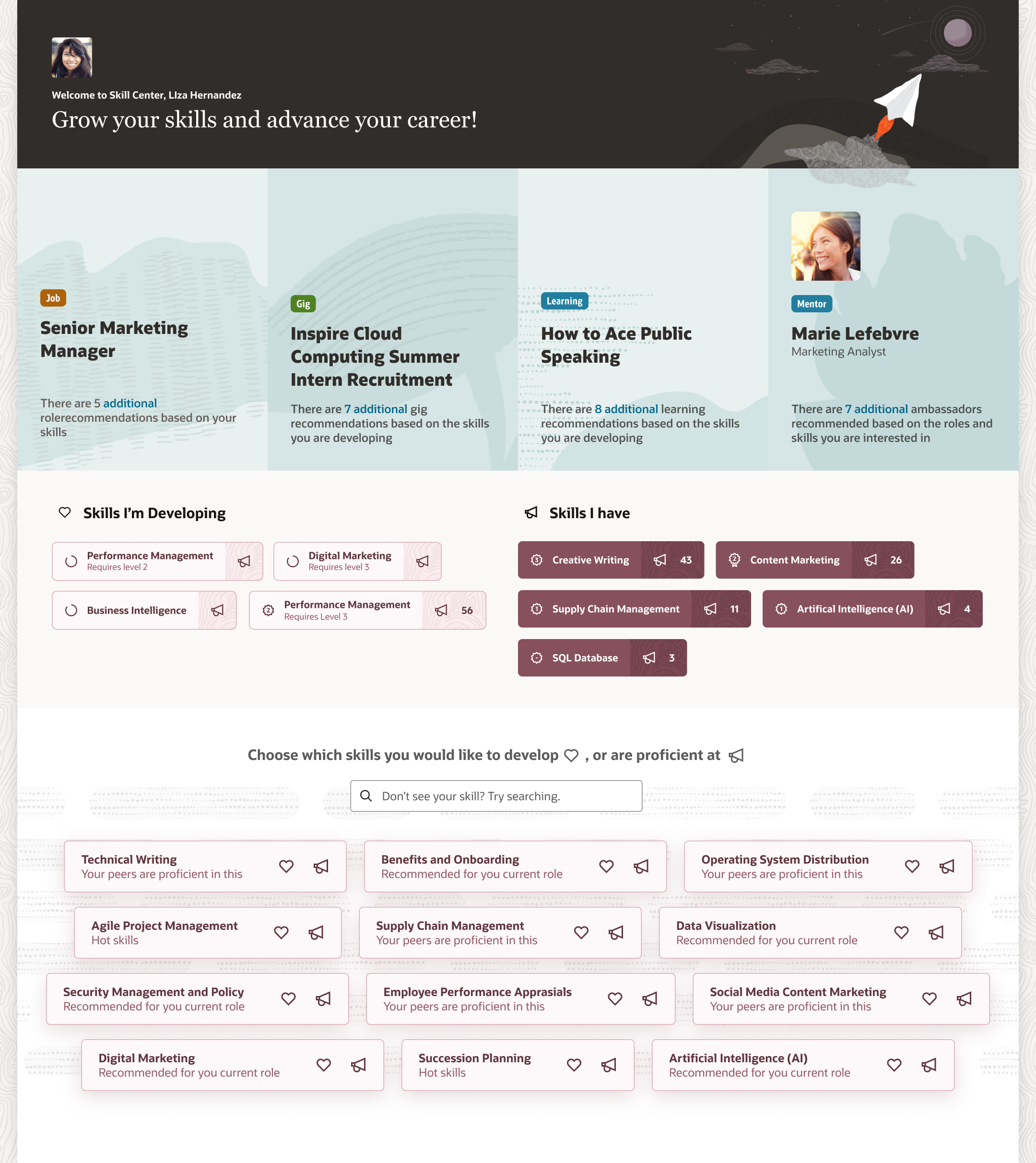 Oracle Skills Center learning dashboard